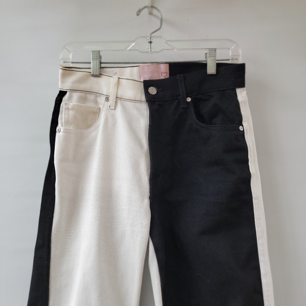 Revice Black White Two Color Jeans Size 27 Straight Leg Zip Fly Neutral Boho - Picture 5 of 14